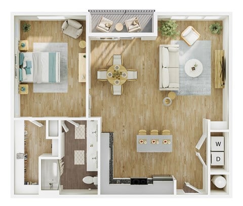 Floor plan for 1 bed, 1 bath, 995 sqft